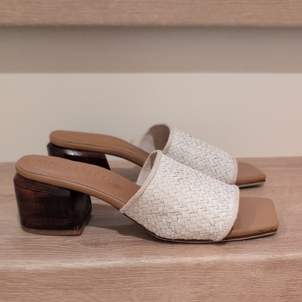 James Smith Woven Slide Sandals - Cream